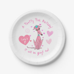 Prato De Papel Bonito Convite de festas De Greyhound Rosa