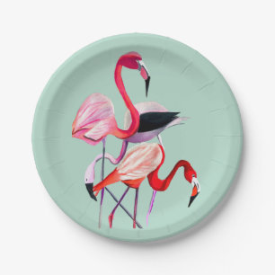 Prato De Papel Bonito flamingo rosa a azul