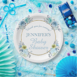 Prato De Papel Bonito Floral Azul É um Chá de fraldas