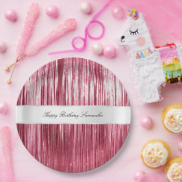 Prato De Papel Bonito Gelado Rosa Tinsel Stripes