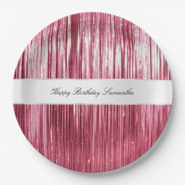 Prato De Papel Bonito Gelado Rosa Tinsel Stripes