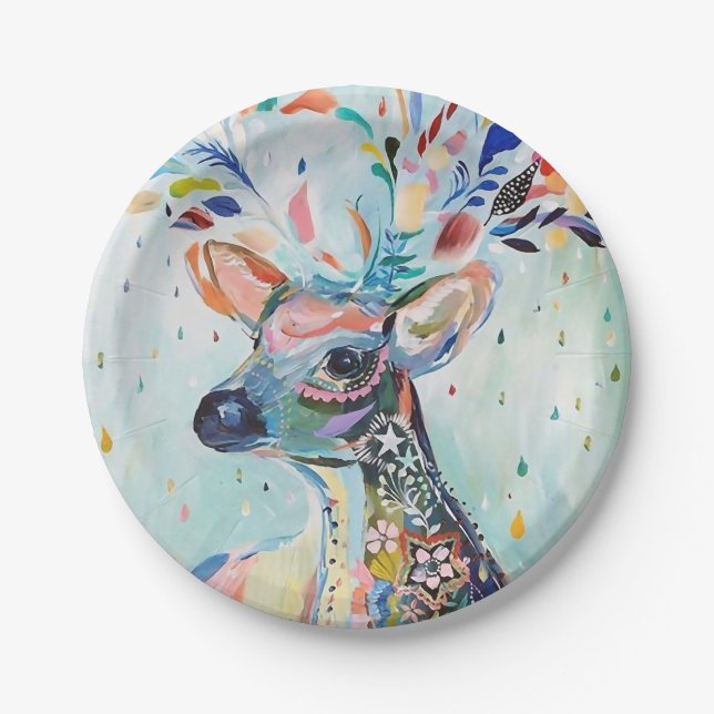 Prato De Papel Bonito Moderno Deer Art Flower Antlers (Frente)