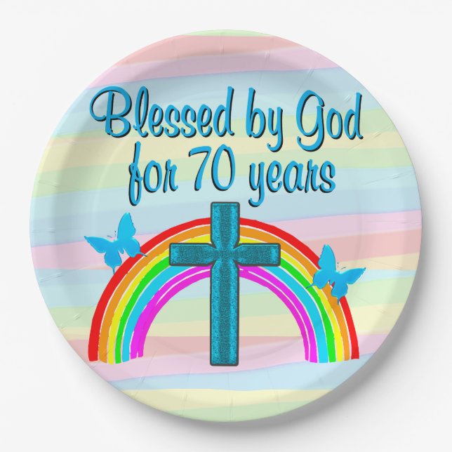 PRATO DE PAPEL BONITO PLACAS DE PAPEL DE ANIVERSÁRIO DE 70 AZUL B (Frente)