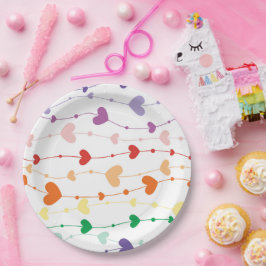 Prato De Papel Bonito Rainbow Hearts Pattern Kids