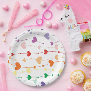 Prato De Papel Bonito Rainbow Hearts Pattern Kids