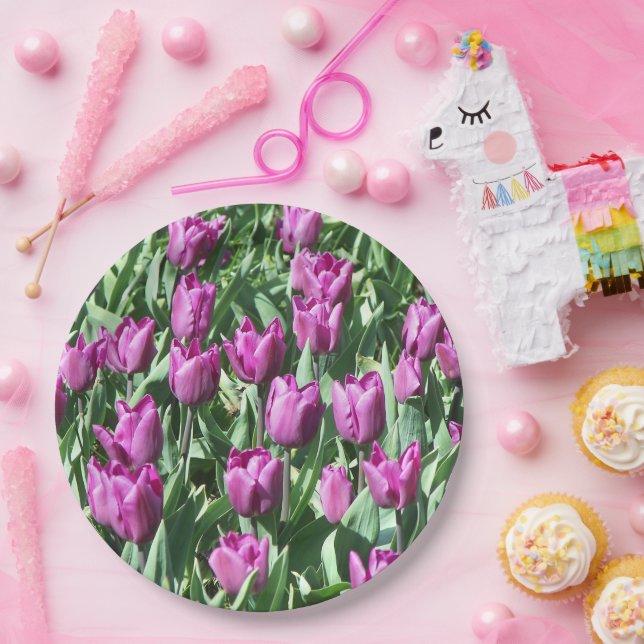 Prato De Papel Bonito Tulipas Roxas Floral (Festa)