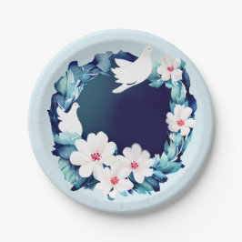 Prato De Papel Bonitos Doves Brancos Floral Wreath