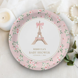 Prato De Papel Bonjour Bebe Francês Rosa Café Parisiense Chá de B