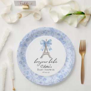 Prato De Papel Bonjour Bebe Romântico Azul Toile Francês