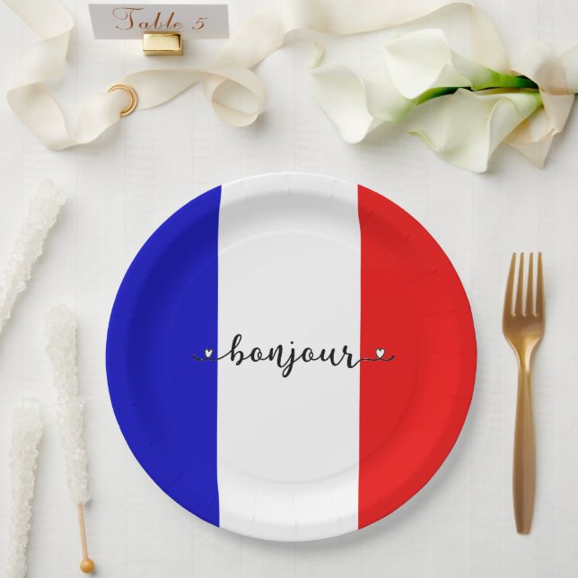 Prato De Papel Bonjour French Flag Colors (Casamento)