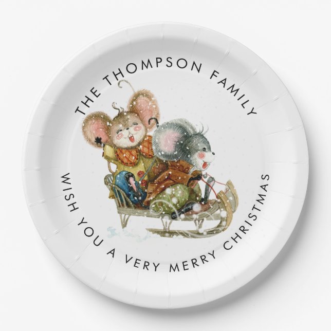 Prato De Papel Bons Camundongos Sleigh Feliz Natal (Frente)