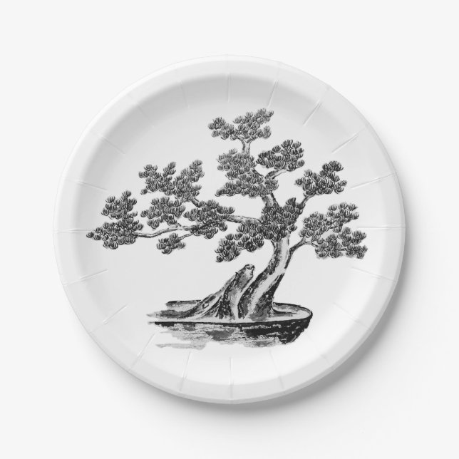 Prato De Papel Bonsai - Estilo chinês - preto e branco (Frente)