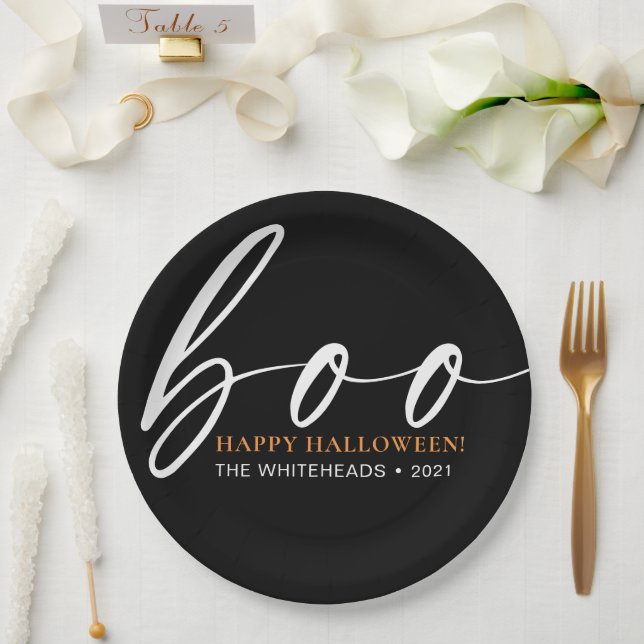 Prato De Papel Boo Cute Happy Halloween Black (Casamento)