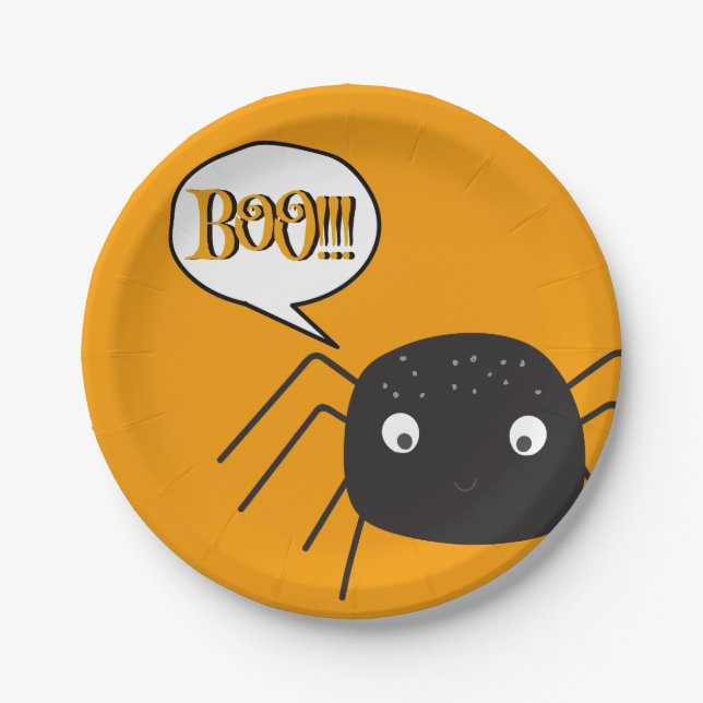 Prato De Papel Boo, fofa-aranha-abóbora-laranja (Frente)