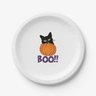 Prato De Papel Boo Funny Jolly Cat Pumpkin Peeking Pumpkin parte