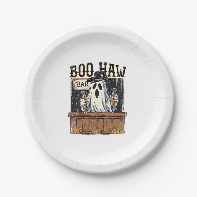 Prato De Papel Boo Haw Retro Western Halloween (Frente)