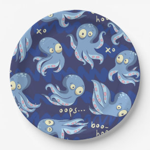 Prato De Papel Boo Octopus Blue Kids Clothing & Décor