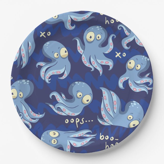 Prato De Papel Boo Octopus Blue Kids Clothing & Décor (Frente)