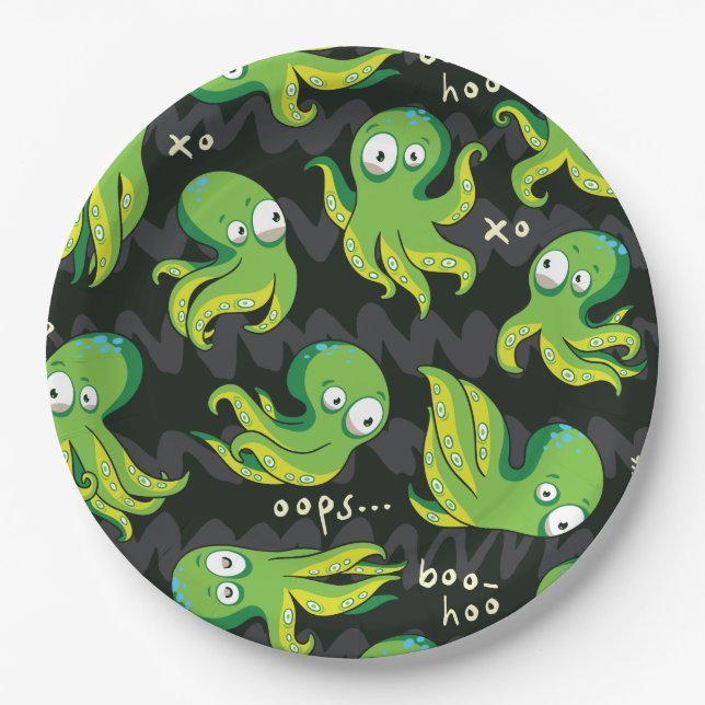 Prato De Papel Boo Octopus Green Kids Clothing & Décor (Frente)