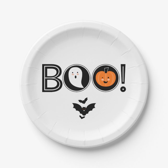Prato De Papel Boo! Placa de papel Halloween (Frente)