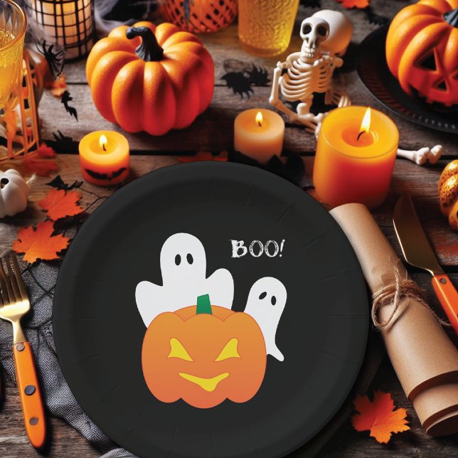 Prato De Papel Boo Pumpkin Ghosts Halloween (Criador carregado)