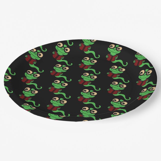 Prato De Papel Bookworm Preto Feliz (Inclinado)