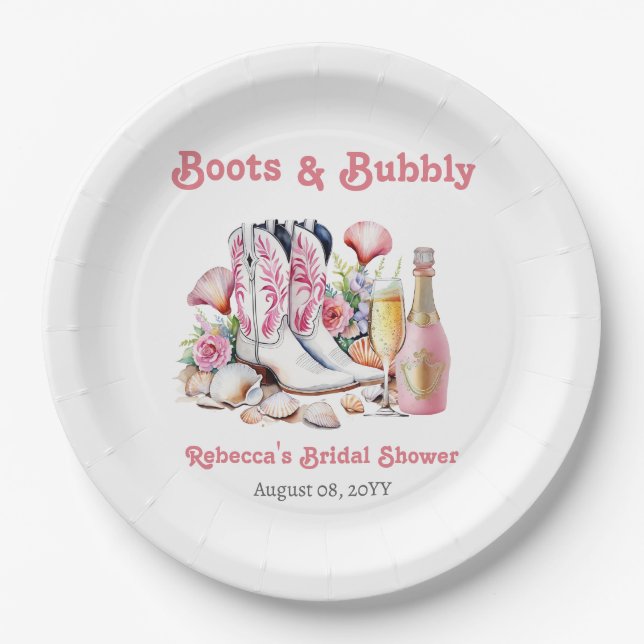 Prato De Papel Boots and Bubble Coastgirl Bridal Shower (Frente)