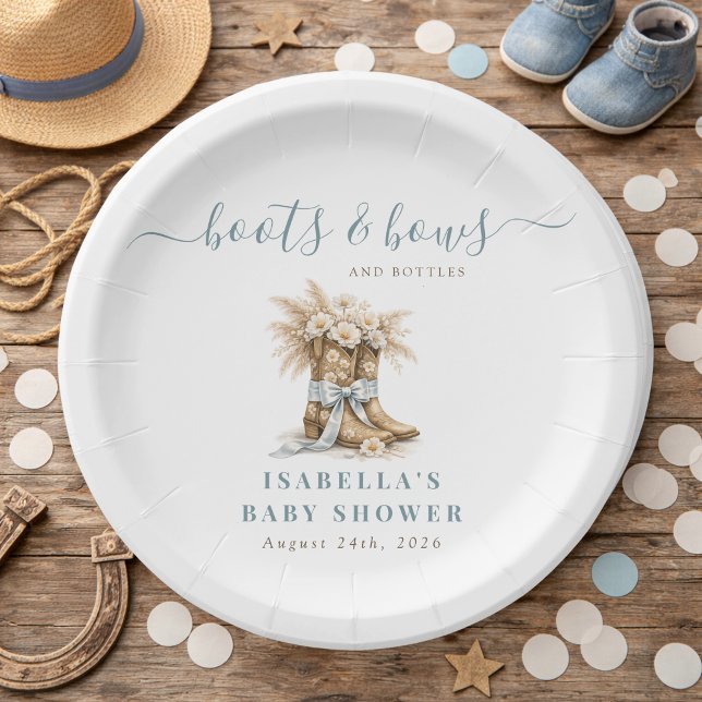 Prato De Papel  Boots Bows & Bottles Western Chic Boy Baby Shower (Criador carregado)