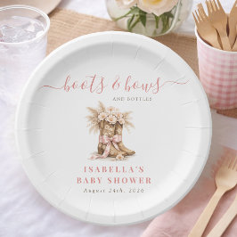 Prato De Papel Boots Bows Bottles Wild West Girl Baby Shower    