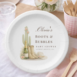Prato De Papel Boots & Bubbles Elegant Western Baby Shower