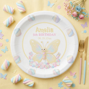 Prato De Papel Borboleta Amarela Marshmallow Aniversário Infantil