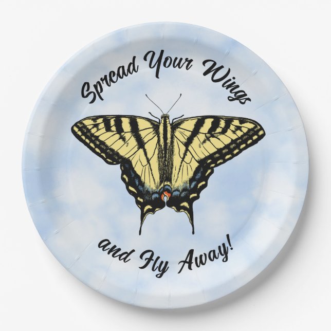 Prato De Papel Borboleta Amarelo Swallowtail Blue Sky Personaliza (Frente)