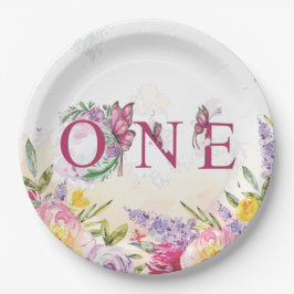Prato De Papel Borboleta Aquarela Floral Primeiro Aniversário