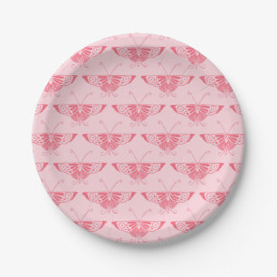 Prato De Papel Borboleta Art Déco estilizada - rosa coral