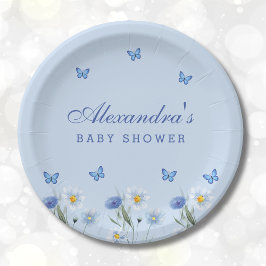 Prato De Papel Borboleta Azul Dusty Boho Chá de fraldas de flor s