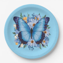 Borboleta Azul Graciosa em Floral