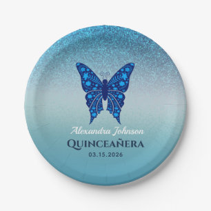 Prato De Papel Borboleta Azul Quinceañera