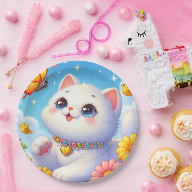 Prato De Papel Borboleta Branca de Gato (Festa)