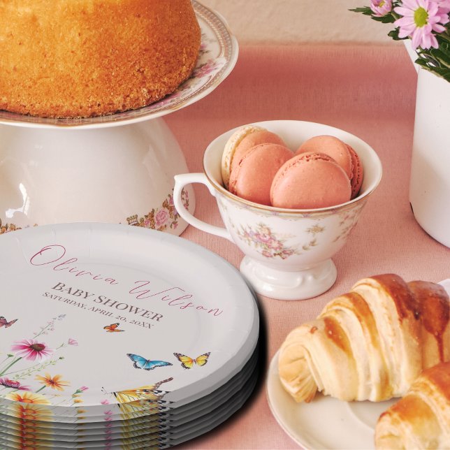 Prato De Papel Borboleta de Flor Selvagem Bebê em Chá de fraldas  (Criador carregado)