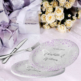 Prato De Papel Borboleta de lavanda Silver de Casamento