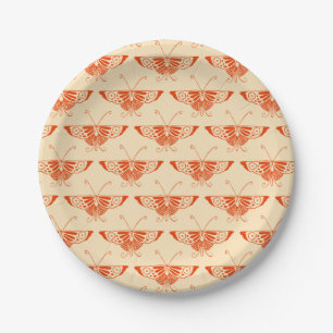 Prato De Papel Borboleta Deco Estilizada - laranja-mandarina