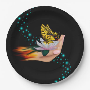 Prato De Papel Borboleta no Lotus Bloom com Estrelas