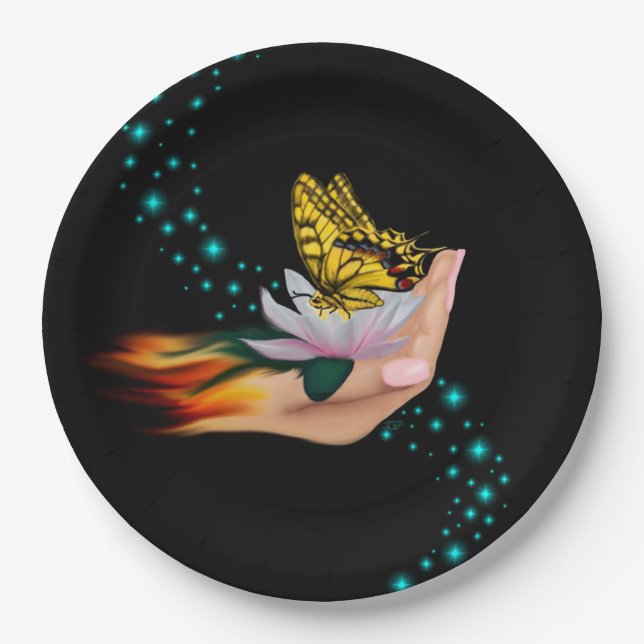 Prato De Papel Borboleta no Lotus Bloom com Estrelas (Frente)
