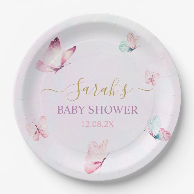 Prato De Papel Borboleta rosa encantada (Frente)