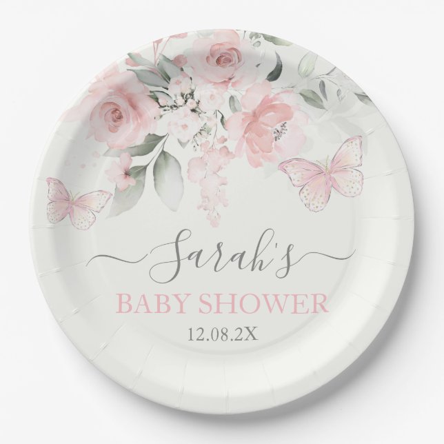 Prato De Papel Borboleta Rosa Floral (Frente)