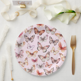 Prato De Papel Borboletas Aquarela Chá de fraldas Branca