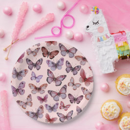 Prato De Papel Borboletas Aquarela Chá de fraldas Branca