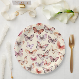 Prato De Papel Borboletas Aquarela Chá de fraldas Branca