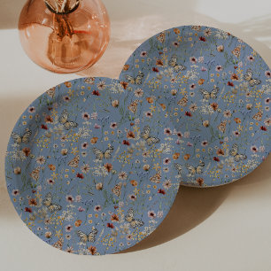 Prato De Papel Borboletas Boho Azuis