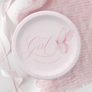 Prato De Papel Borboletas cor-de-rosa Chá de fraldas
